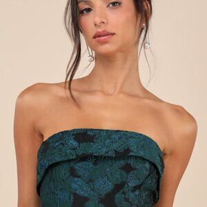 Lulus Adored Stunner Teal Green Floral Strapless Crop Top - Size L